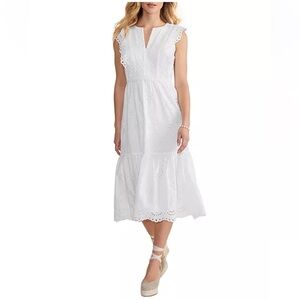 Vineyard Vines- NWT SZ 6 Seashell White Cotton Eyelet Midi Dress